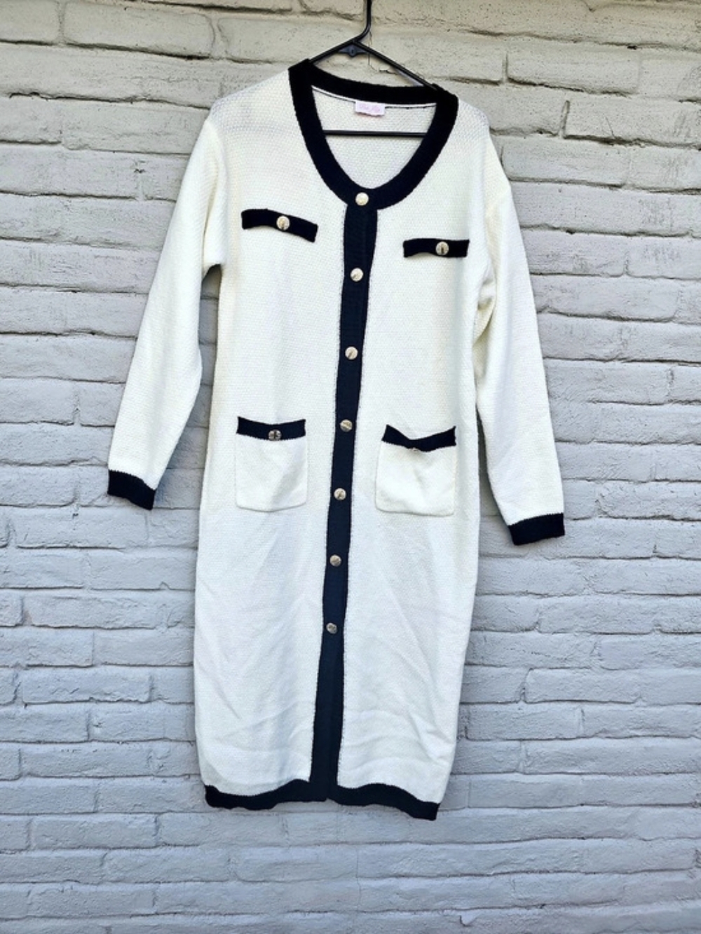 Pink Lily Longline Cardigan in White & Black Like New